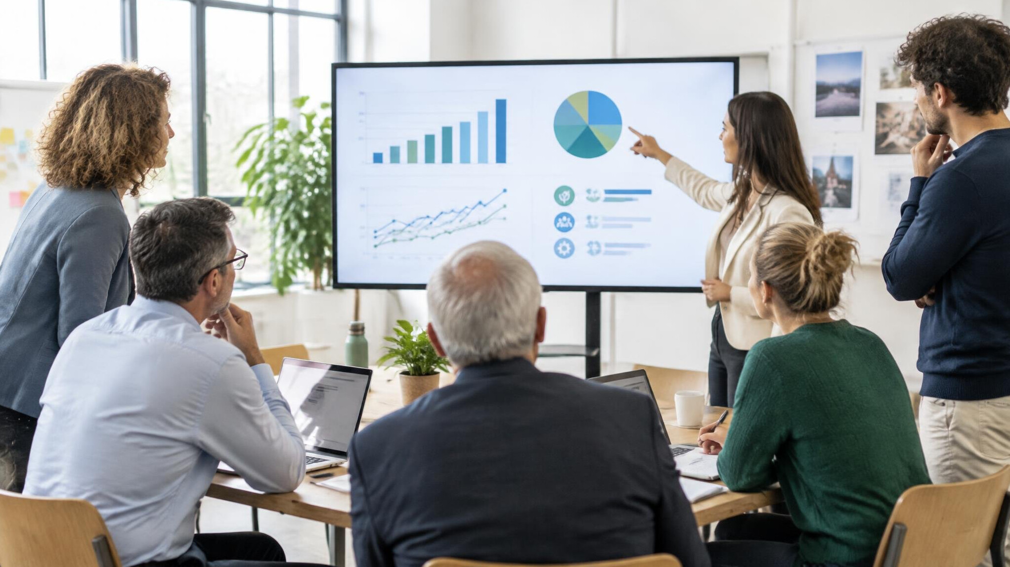 Professionals gathered around a presentation screen in a workshop