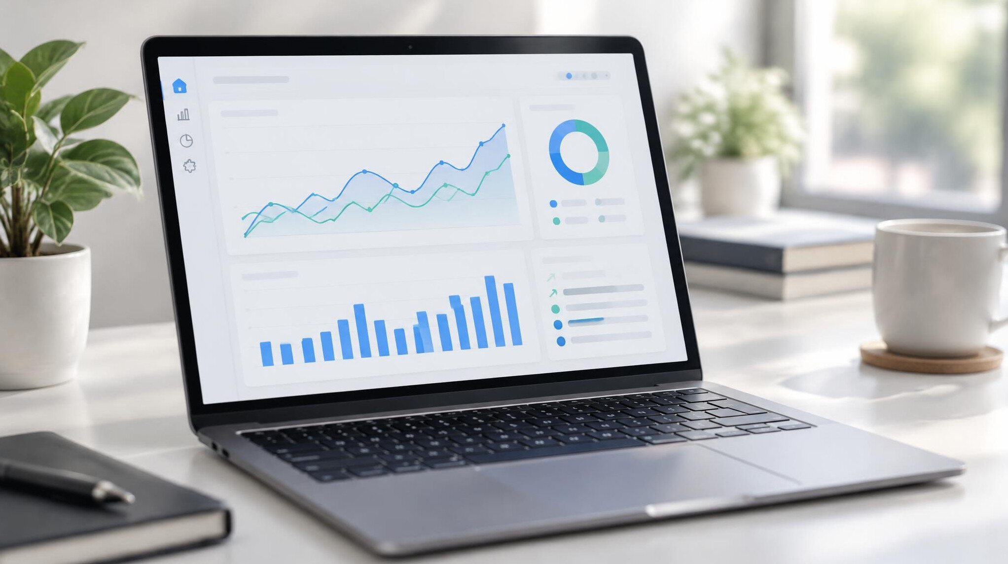 Laptop screen showing analytics dashboard with charts